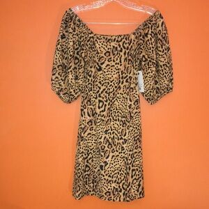 Billabong Off The Shoulder Leopard Print Juniors Small/2/4 Tan/Black/Brown NWT